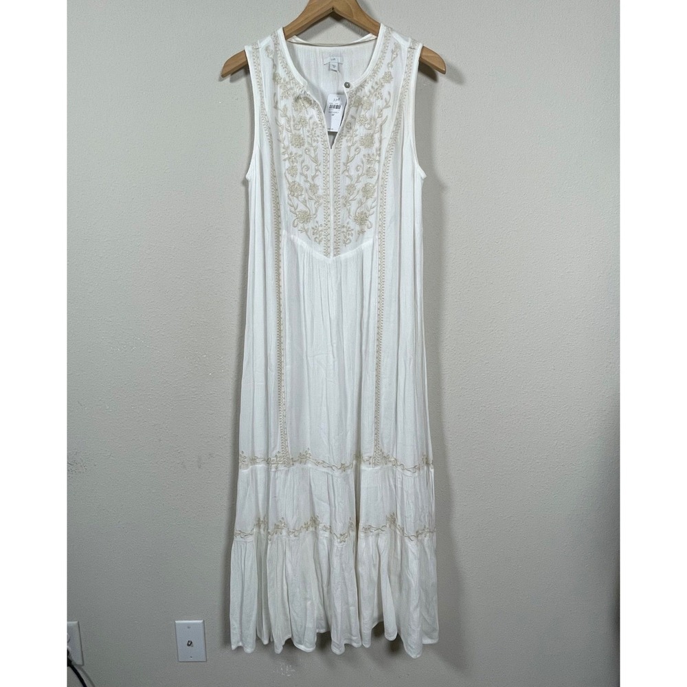 J. Jill Embroidered Maxi Dress Womens M Whitebarly Sleeveless Tiered Boho NWT - Picture 2 of 10